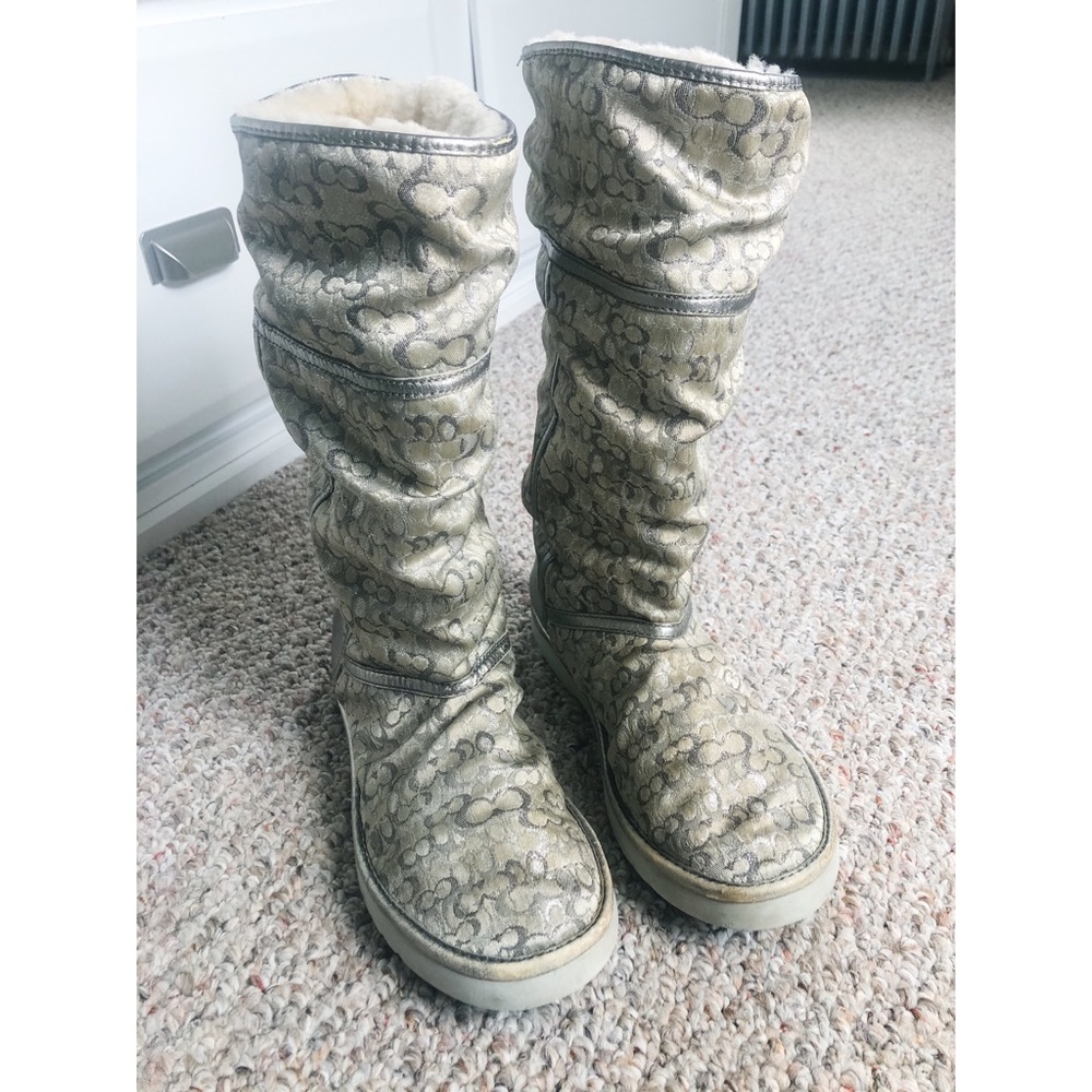 Women’s Silver Foldable Coach Winter Boots Sz 7